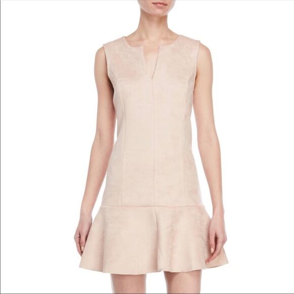 BCBG Adeline Faux Suede Flounce Blush Cocktail Dress - S - Picture 1 of 9